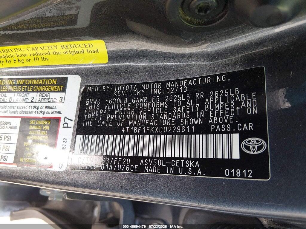 4T1BF1FKXDU229611 2013 TOYOTA CAMRY photo no. 9
