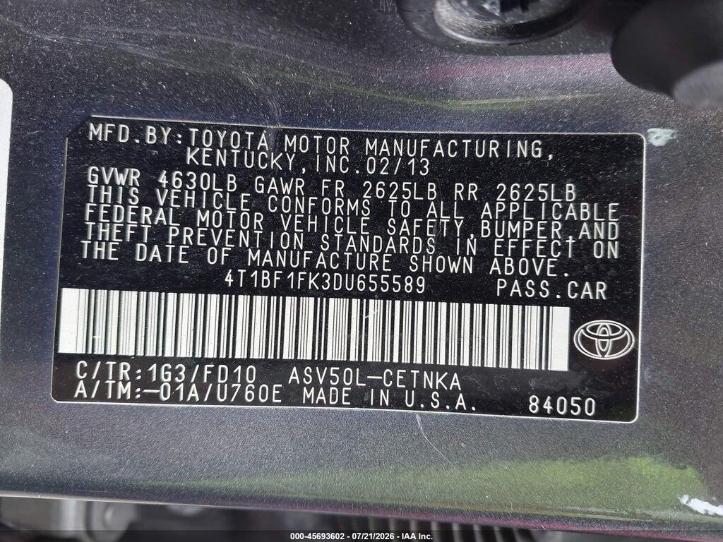 4T1BF1FK3DU655589 2013 TOYOTA CAMRY photo no. 9