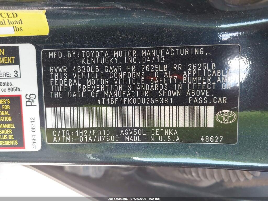 4T1BF1FK0DU256381 2013 TOYOTA CAMRY photo no. 9