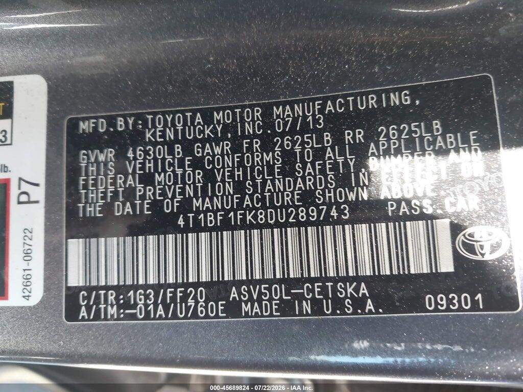 4T1BF1FK8DU289743 2013 TOYOTA CAMRY photo no. 9