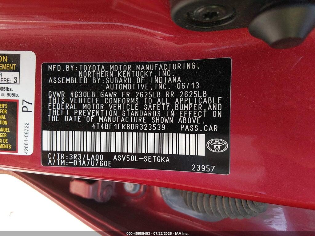 4T4BF1FK8DR323539 2013 TOYOTA CAMRY photo no. 9