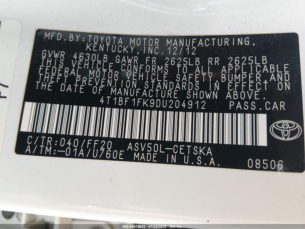 4T1BF1FK9DU204912 2013 TOYOTA CAMRY photo no. 9
