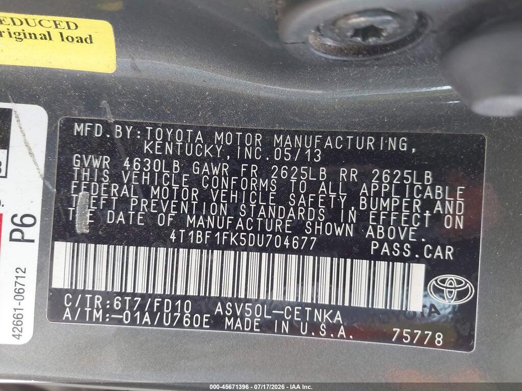 4T1BF1FK5DU704677 2013 TOYOTA CAMRY photo no. 9