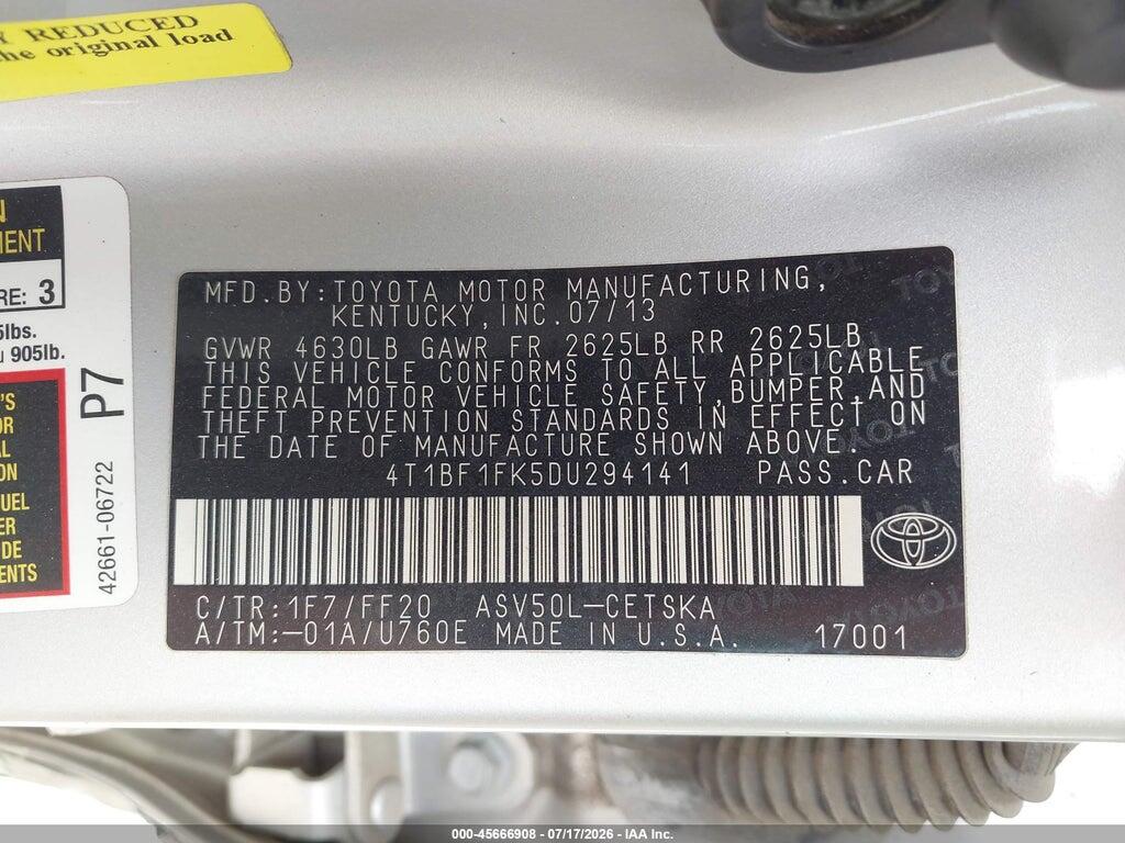 4T1BF1FK5DU294141 2013 TOYOTA CAMRY photo no. 9