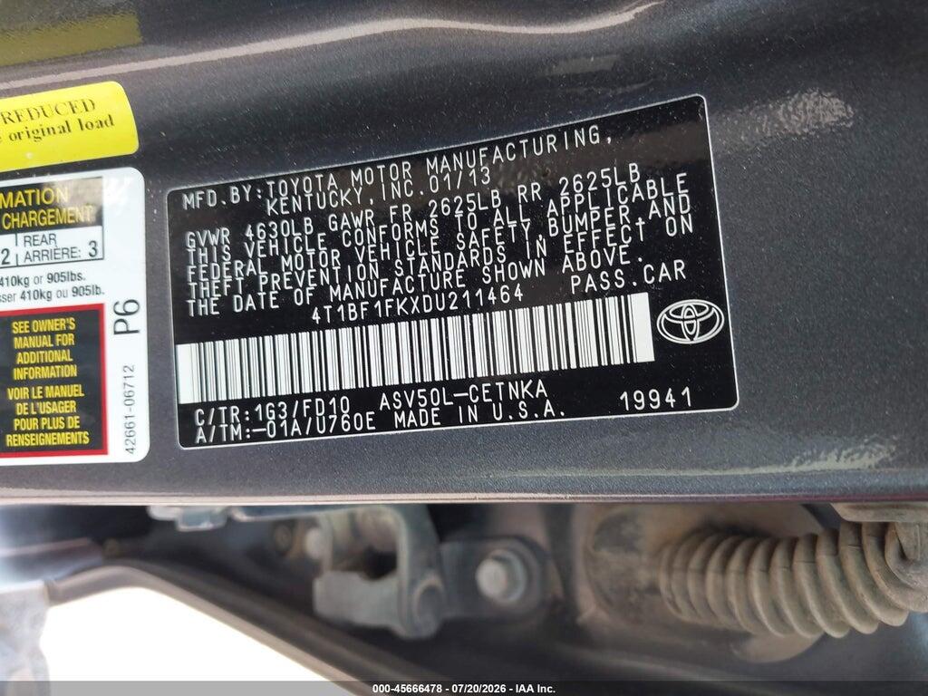 4T1BF1FKXDU211464 2013 TOYOTA CAMRY photo no. 9
