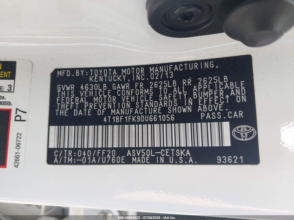 4T1BF1FK9DU661056 2013 TOYOTA CAMRY photo no. 9
