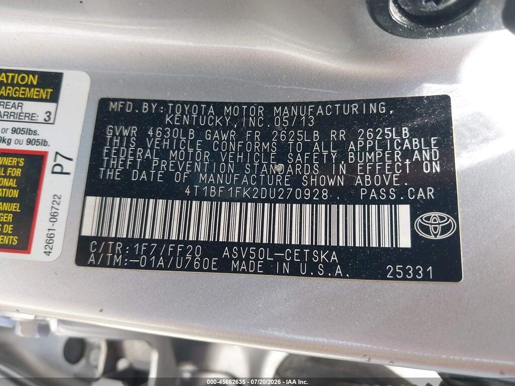 4T1BF1FK2DU270928 2013 TOYOTA CAMRY photo no. 9