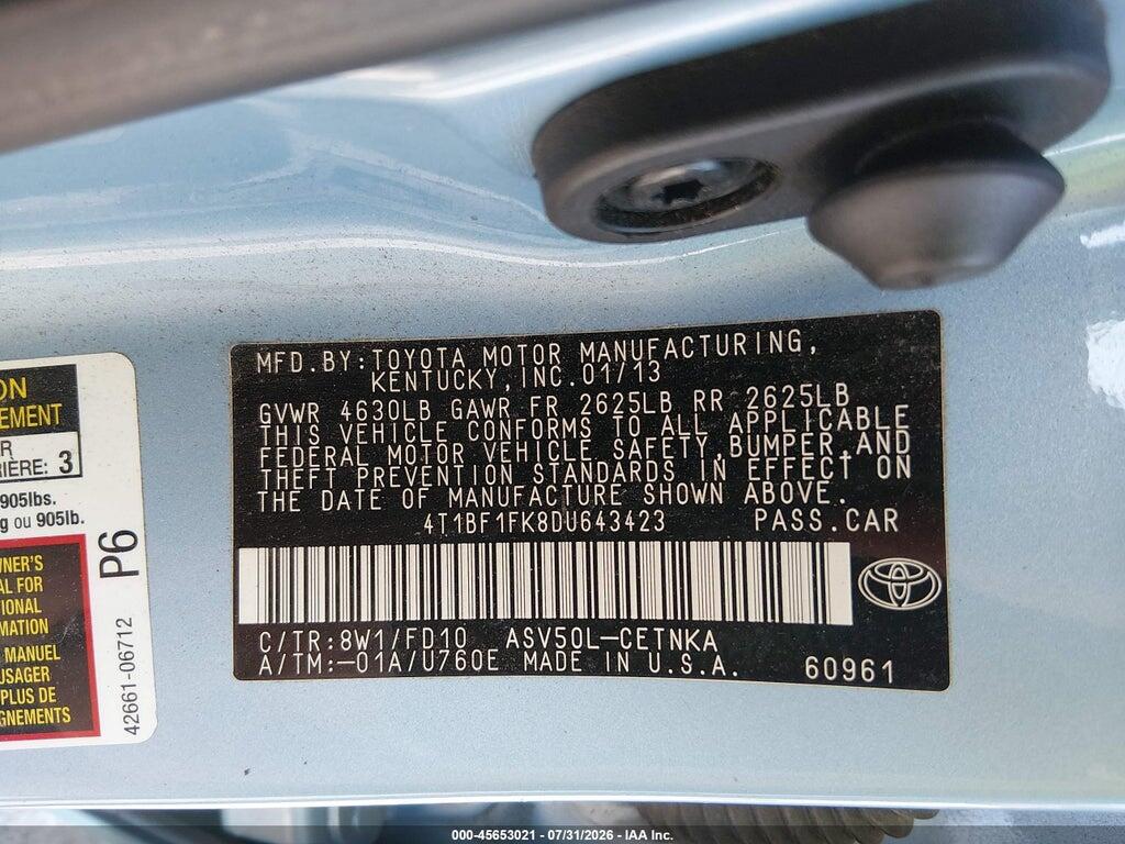 4T1BF1FK8DU643423 2013 TOYOTA CAMRY photo no. 9