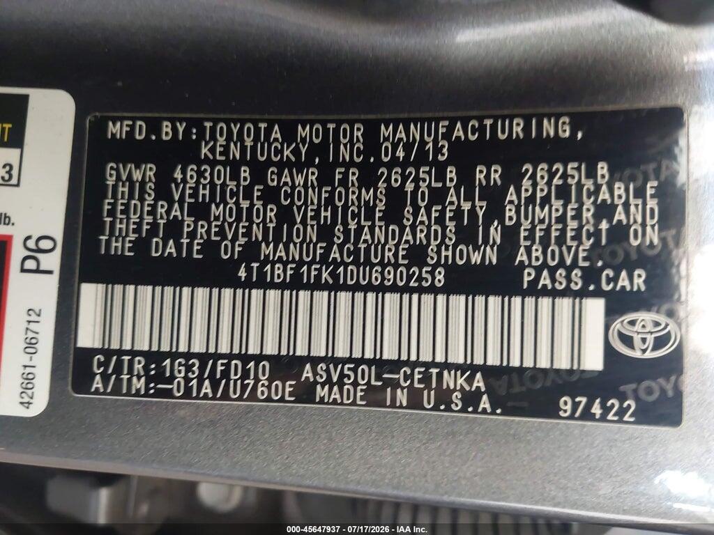 4T1BF1FK1DU690258 2013 TOYOTA CAMRY photo no. 9
