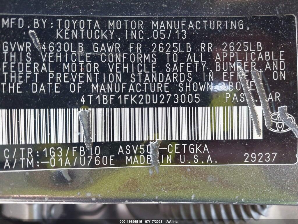 4T1BF1FK2DU273005 2013 TOYOTA CAMRY photo no. 9