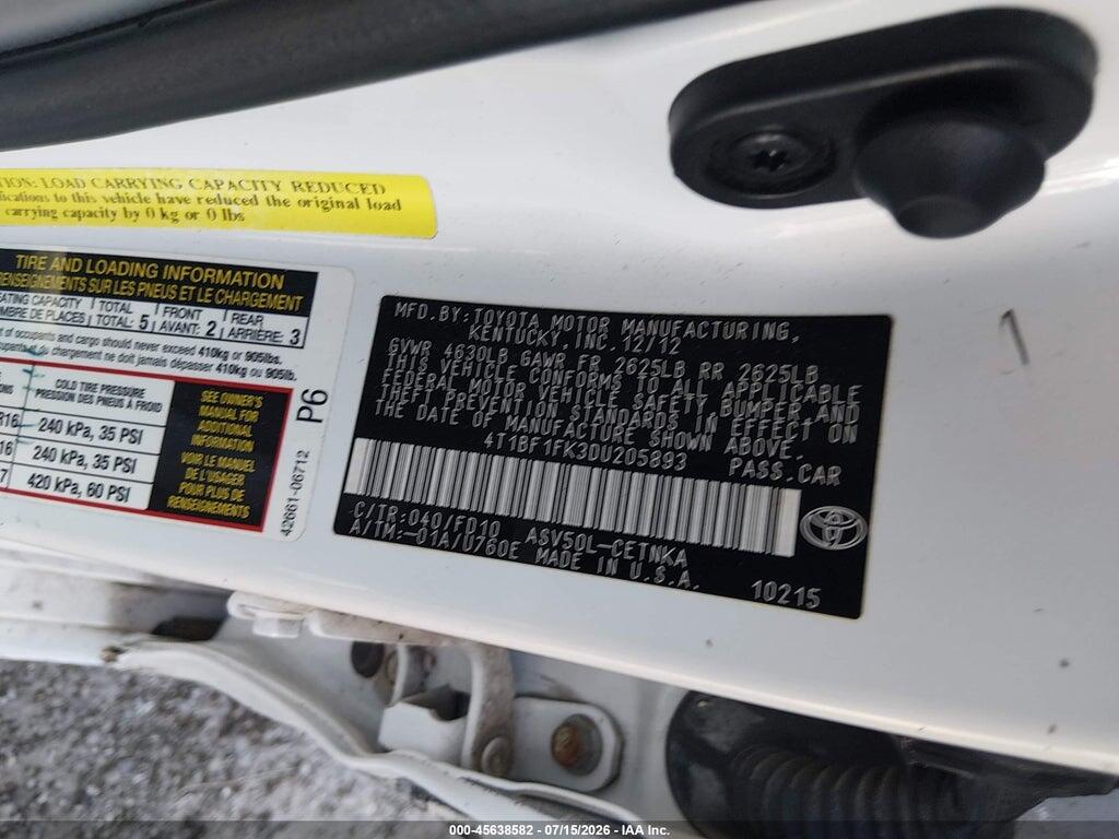 4T1BF1FK3DU205893 2013 TOYOTA CAMRY photo no. 9