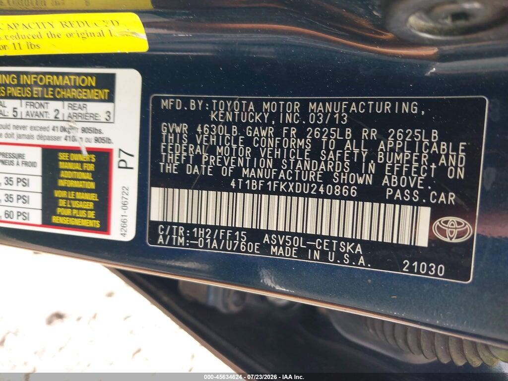 4T1BF1FKXDU240866 2013 TOYOTA CAMRY photo no. 9