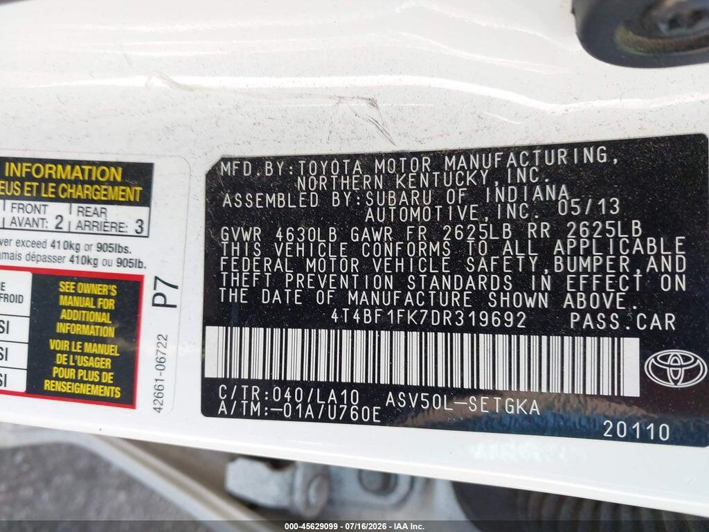 4T4BF1FK7DR319692 2013 TOYOTA CAMRY photo no. 9
