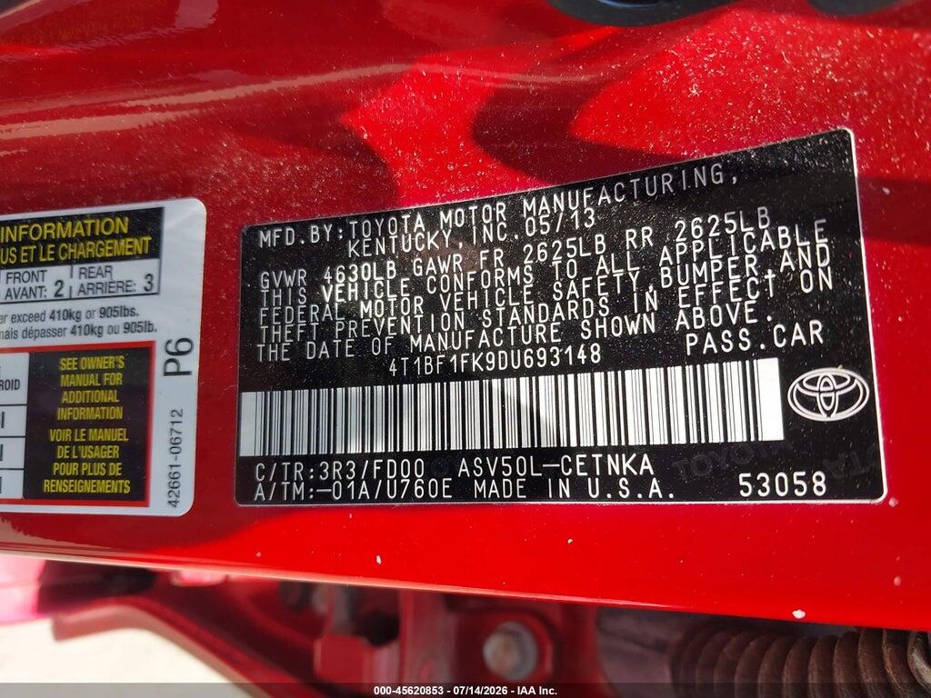 4T1BF1FK9DU693148 2013 TOYOTA CAMRY photo no. 9
