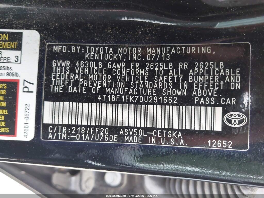 4T1BF1FK7DU291662 2013 TOYOTA CAMRY photo no. 9