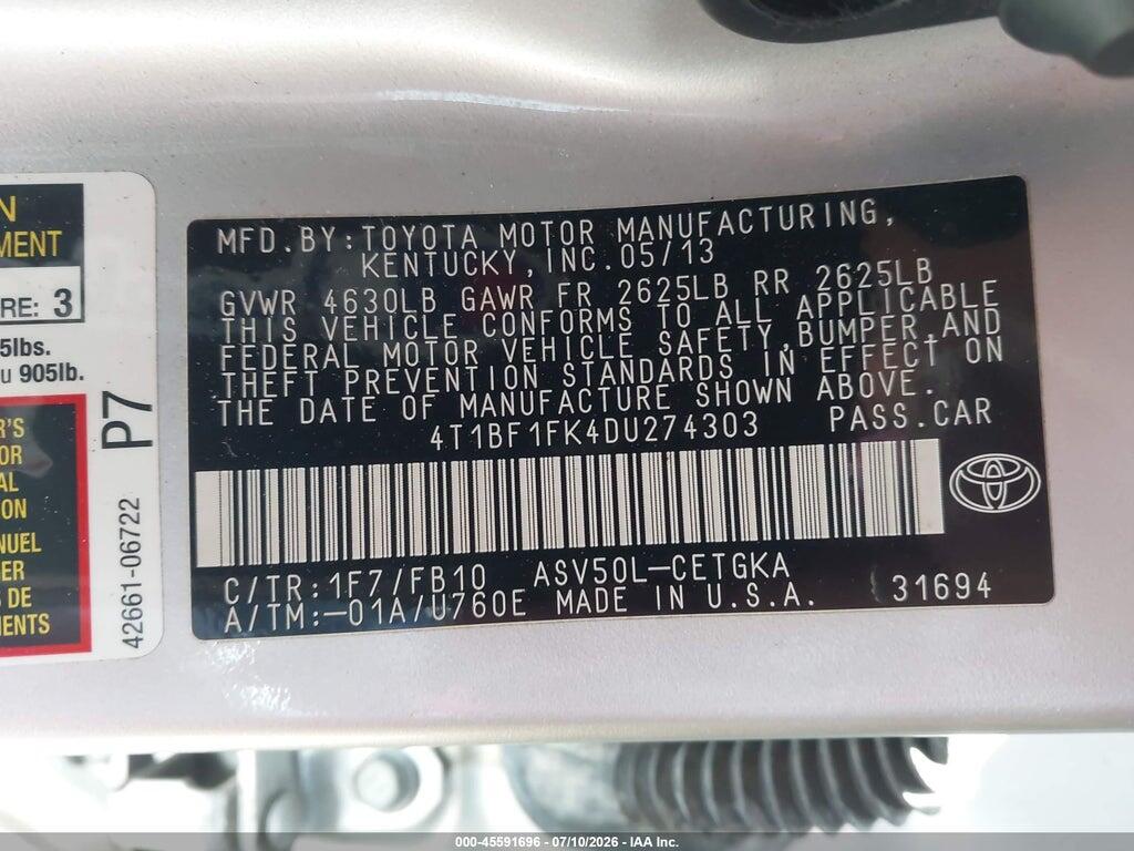 4T1BF1FK4DU274303 2013 TOYOTA CAMRY photo no. 9