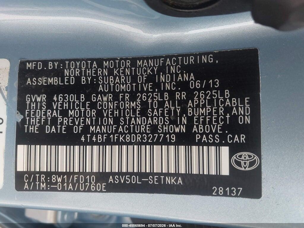 4T4BF1FK8DR327719 2013 TOYOTA CAMRY photo no. 9