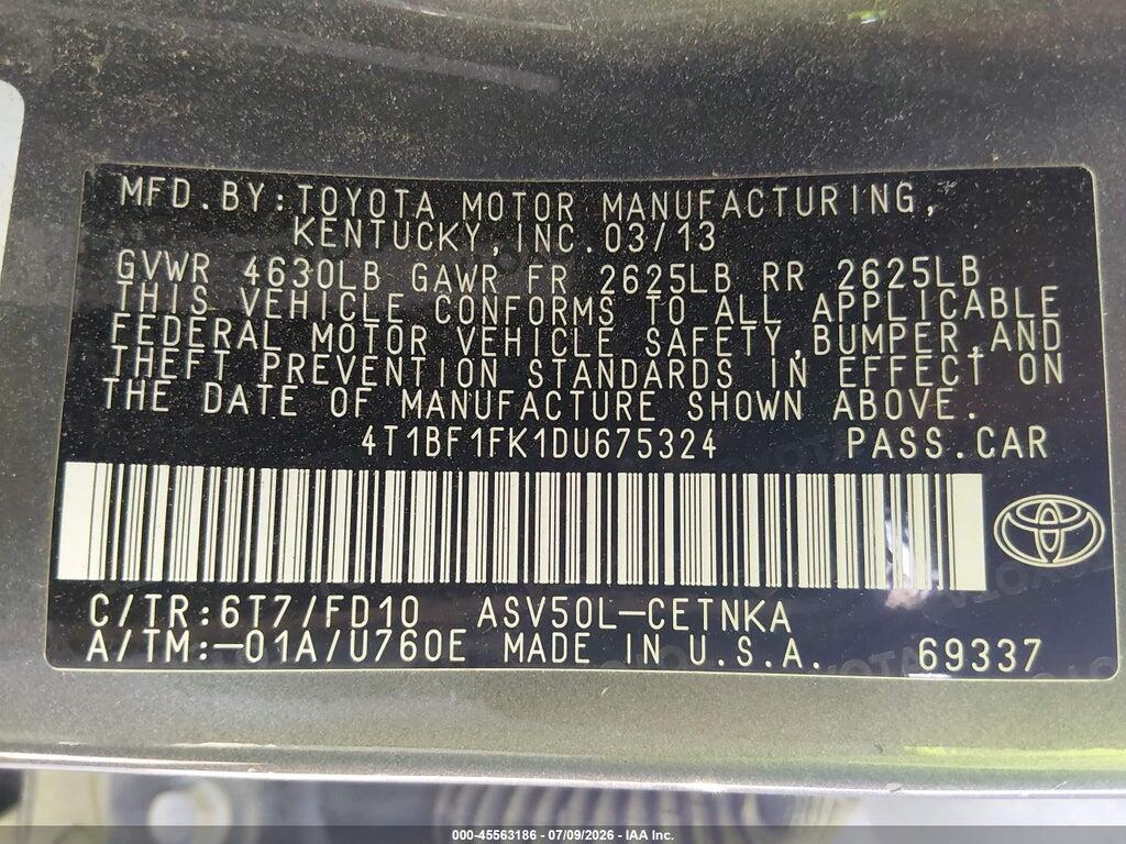 4T1BF1FK1DU675324 2013 TOYOTA CAMRY photo no. 9