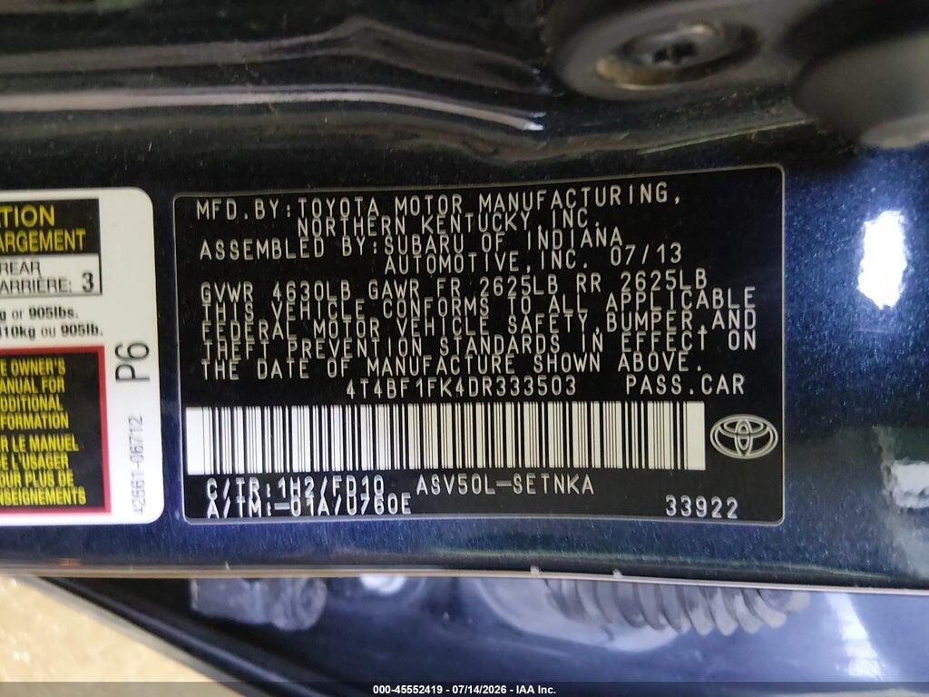 4T4BF1FK4DR333503 2013 TOYOTA CAMRY photo no. 9