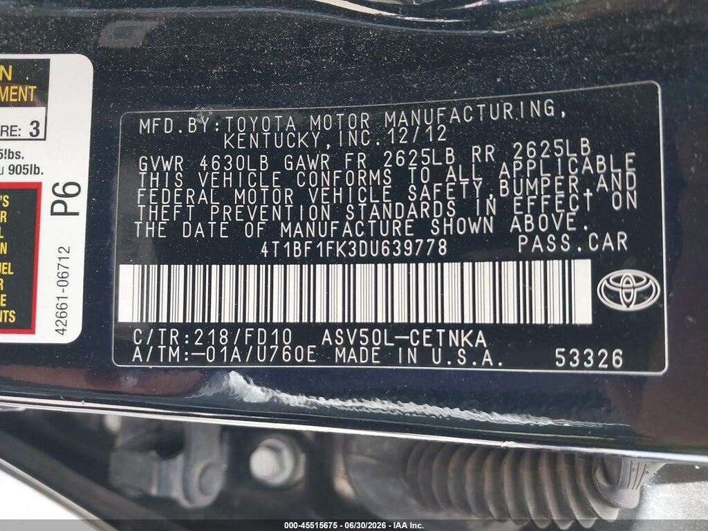 4T1BF1FK3DU639778 2013 TOYOTA CAMRY photo no. 9