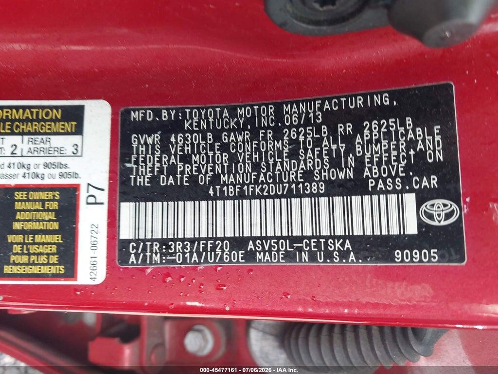 4T1BF1FK2DU711389 2013 TOYOTA CAMRY photo no. 9