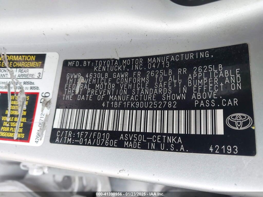 4T1BF1FK9DU252782 2013 TOYOTA CAMRY photo no. 9