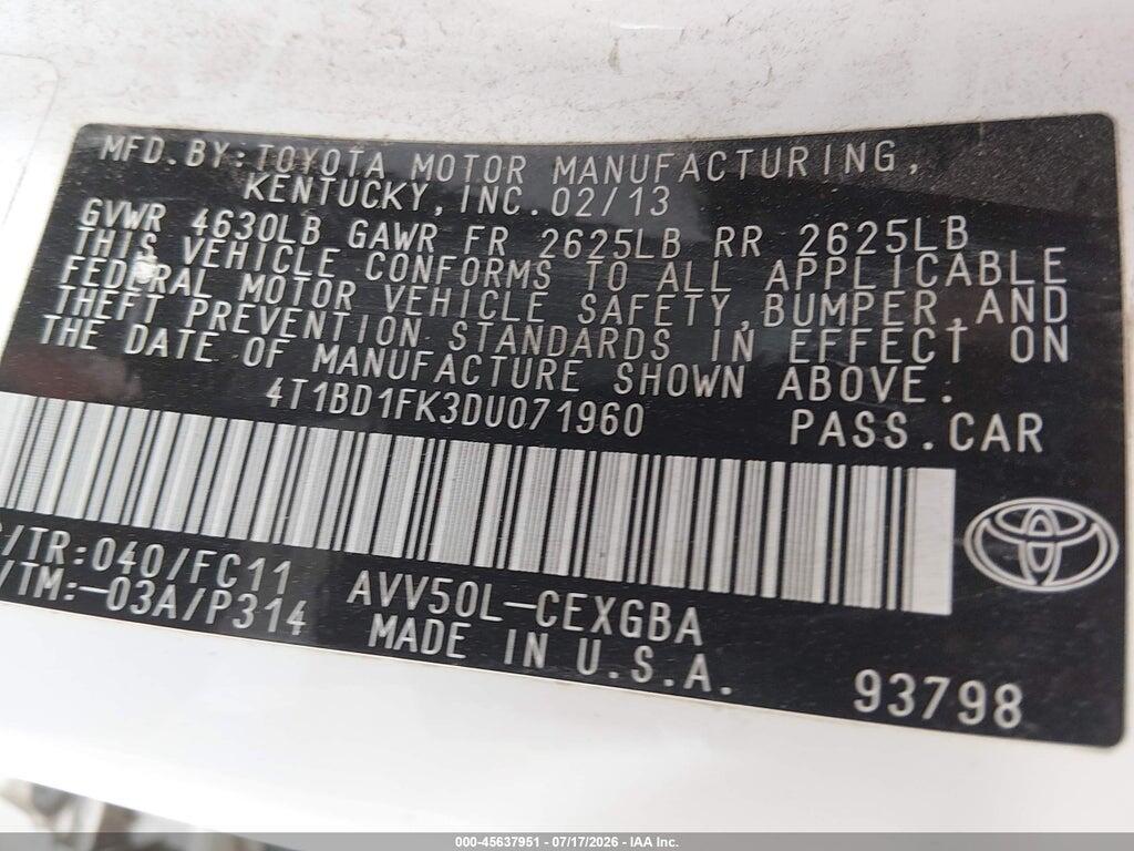4T1BD1FK3DU071960 2013 TOYOTA CAMRY HYBRID photo no. 9