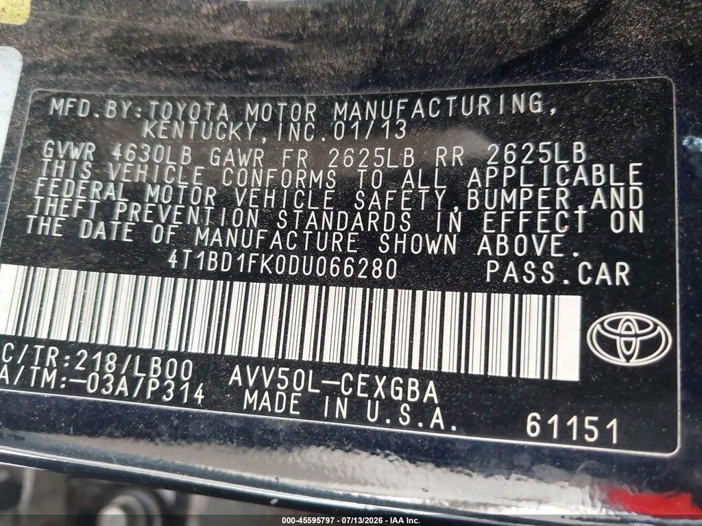 4T1BD1FK0DU066280 2013 TOYOTA CAMRY HYBRID photo no. 9