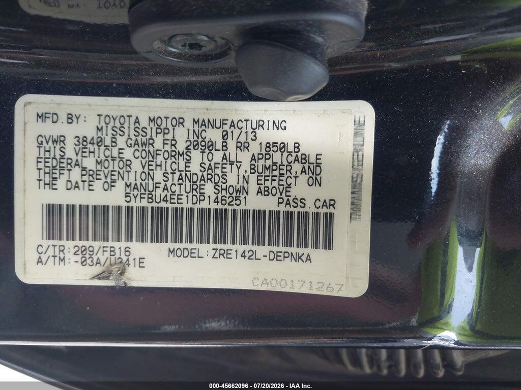 5YFBU4EE1DP146251 2013 TOYOTA COROLLA photo no. 9