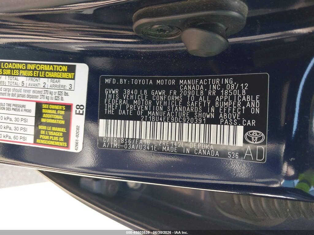 2T1BU4EE9DC920391 2013 TOYOTA COROLLA photo no. 9