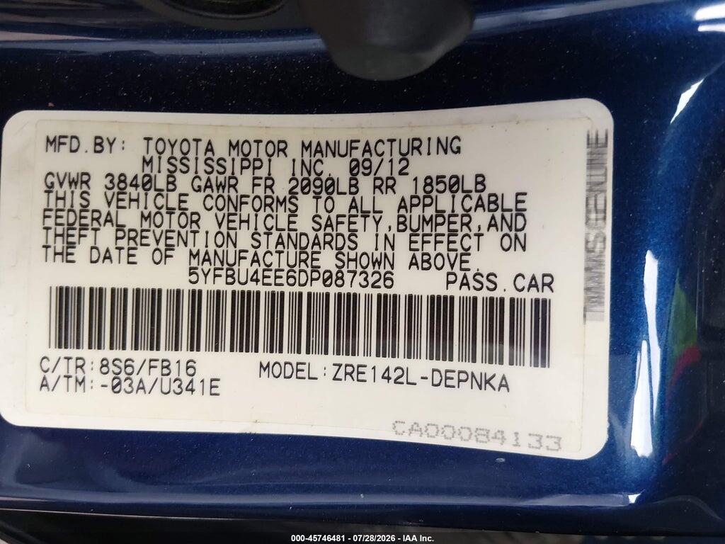 5YFBU4EE6DP087326 2013 TOYOTA COROLLA photo no. 9