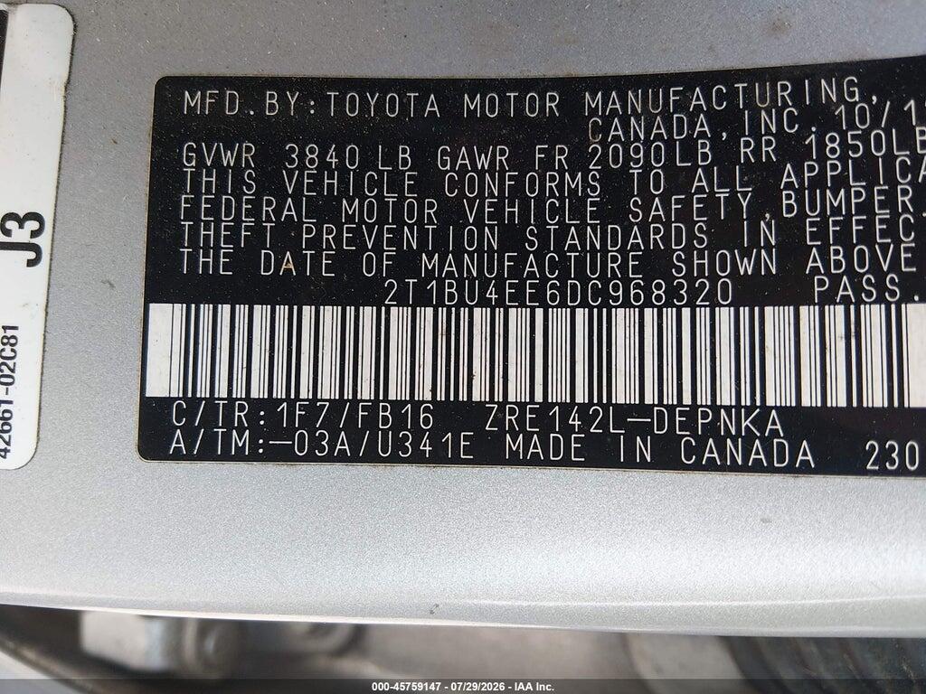 2T1BU4EE6DC968320 2013 TOYOTA COROLLA photo no. 9
