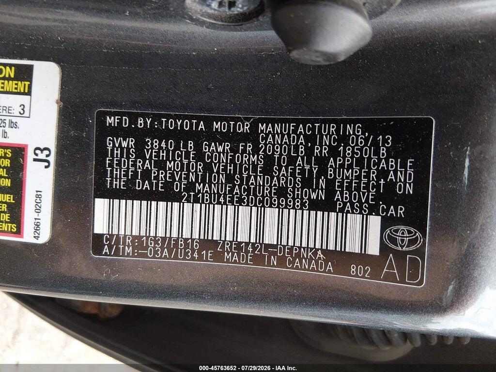 2T1BU4EE3DC099983 2013 TOYOTA COROLLA photo no. 9