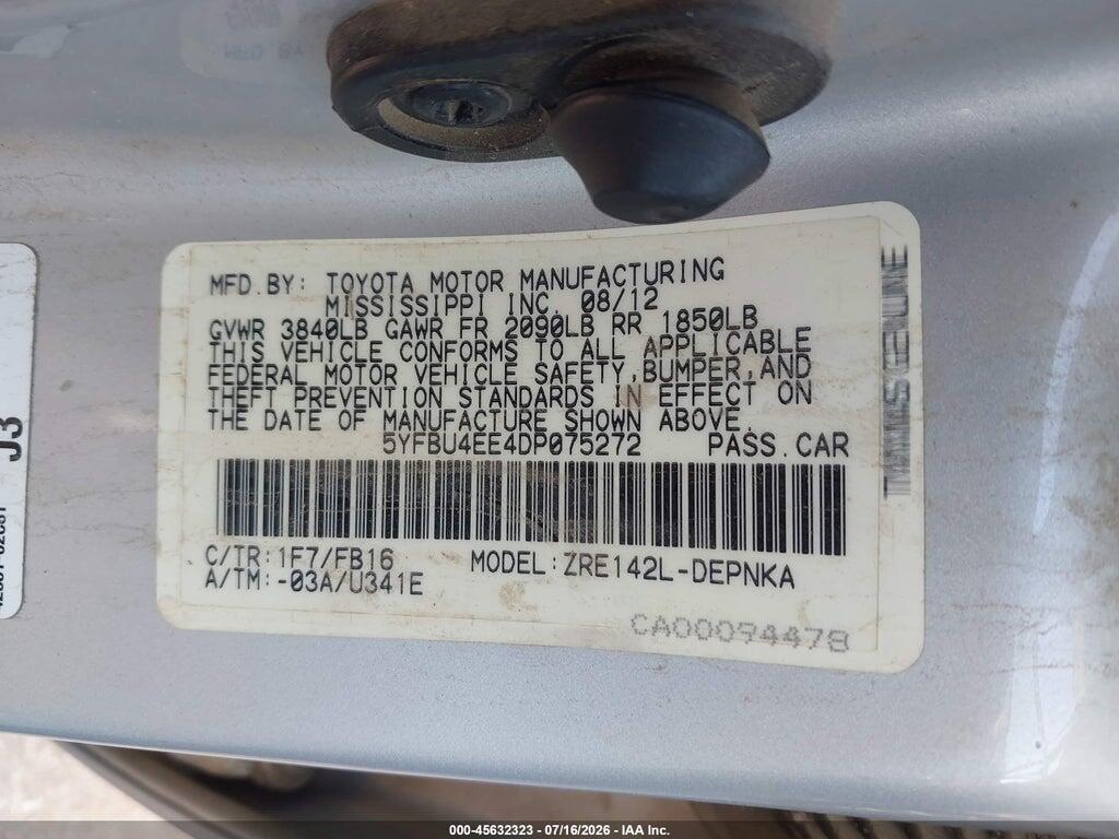 5YFBU4EE4DP075272 2013 TOYOTA COROLLA photo no. 9
