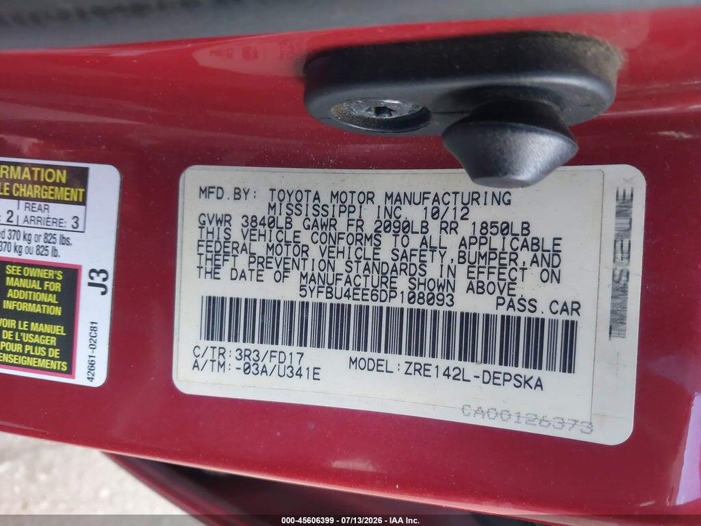 5YFBU4EE6DP108093 2013 TOYOTA COROLLA photo no. 9