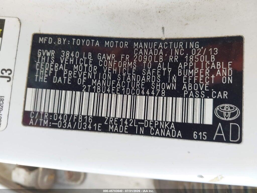 2T1BU4EE1DC044478 2013 TOYOTA COROLLA photo no. 9