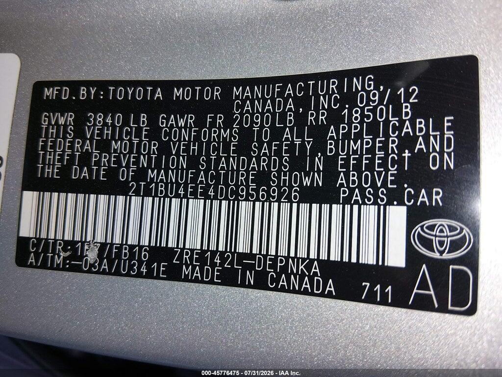 2T1BU4EE4DC956926 2013 TOYOTA COROLLA photo no. 9