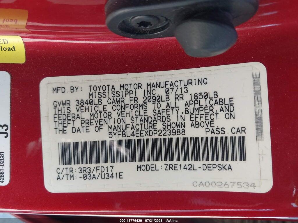 5YFBU4EEXDP223988 2013 TOYOTA COROLLA photo no. 9