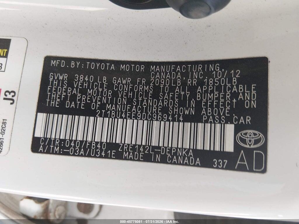 2T1BU4EE9DC969414 2013 TOYOTA COROLLA photo no. 9