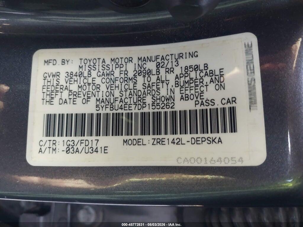 5YFBU4EE7DP155262 2013 TOYOTA COROLLA photo no. 9