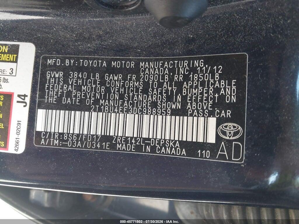 2T1BU4EE3DC988959 2013 TOYOTA COROLLA photo no. 9