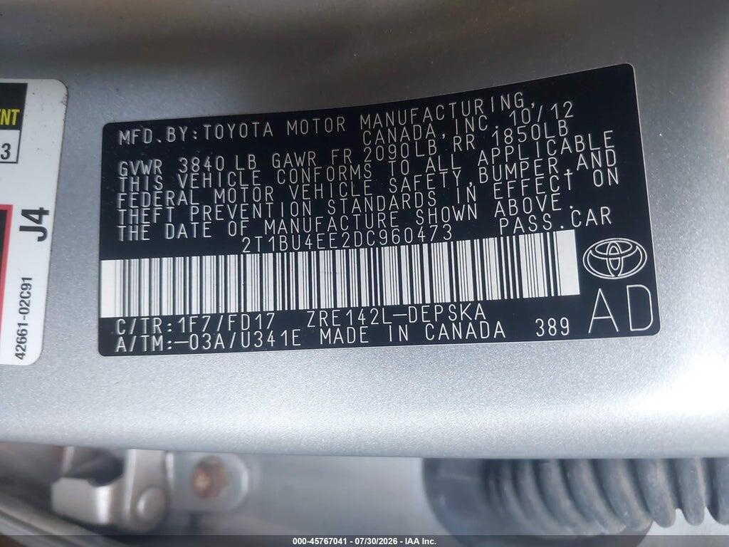 2T1BU4EE2DC960473 2013 TOYOTA COROLLA photo no. 9