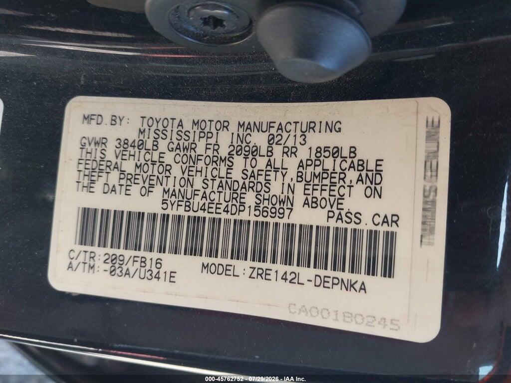 5YFBU4EE4DP156997 2013 TOYOTA COROLLA photo no. 9