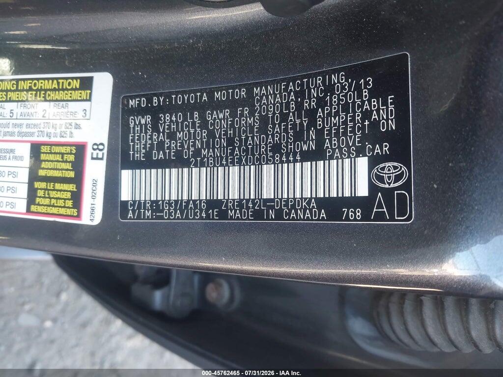 2T1BU4EEXDC058444 2013 TOYOTA COROLLA photo no. 9