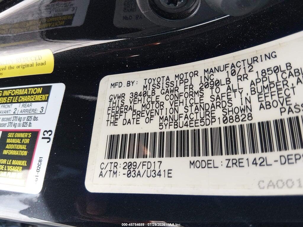 5YFBU4EE5DP108828 2013 TOYOTA COROLLA photo no. 9