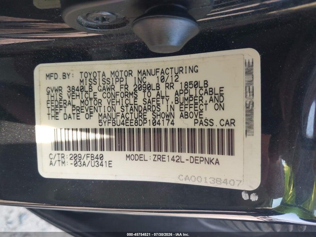 5YFBU4EE8DP104174 2013 TOYOTA COROLLA photo no. 9