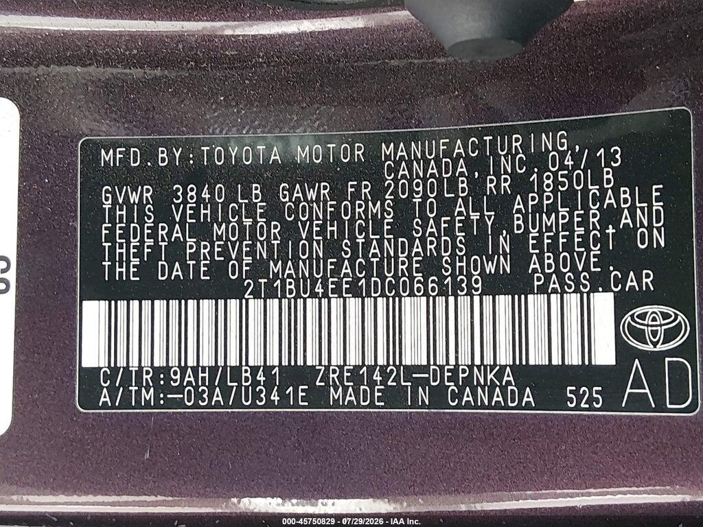 2T1BU4EE1DC066139 2013 TOYOTA COROLLA photo no. 9