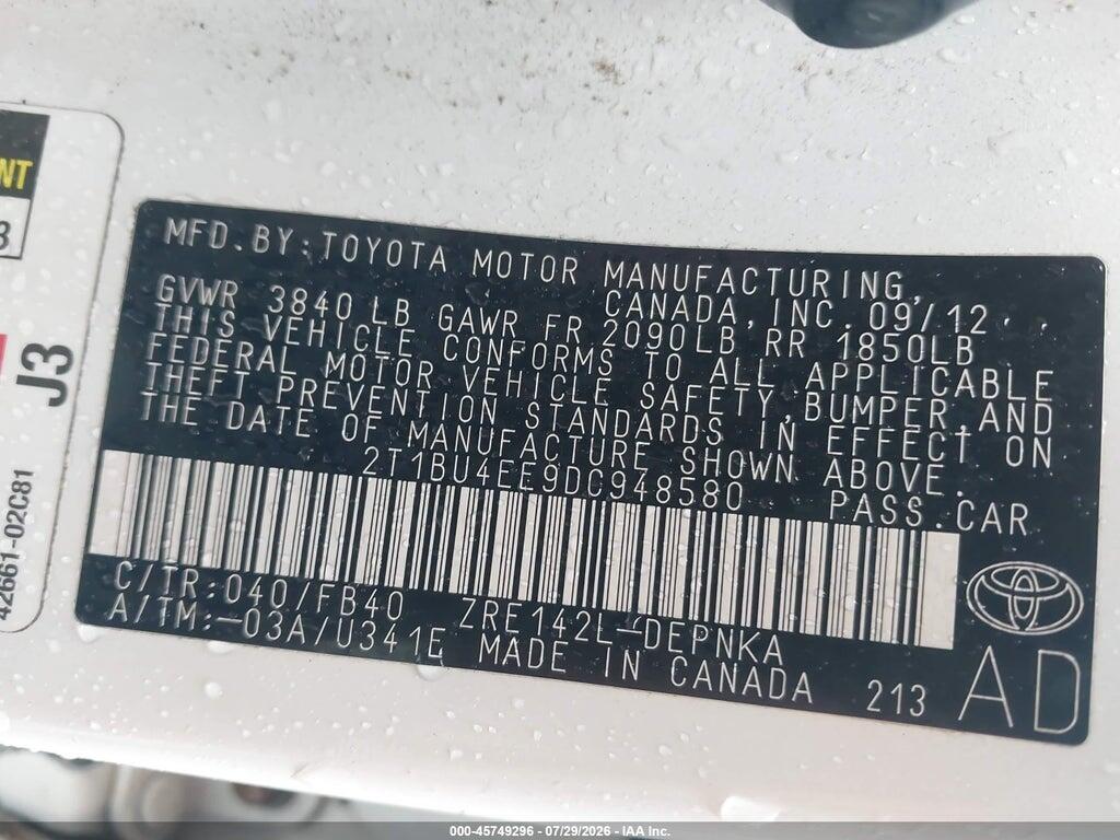2T1BU4EE9DC948580 2013 TOYOTA COROLLA photo no. 9