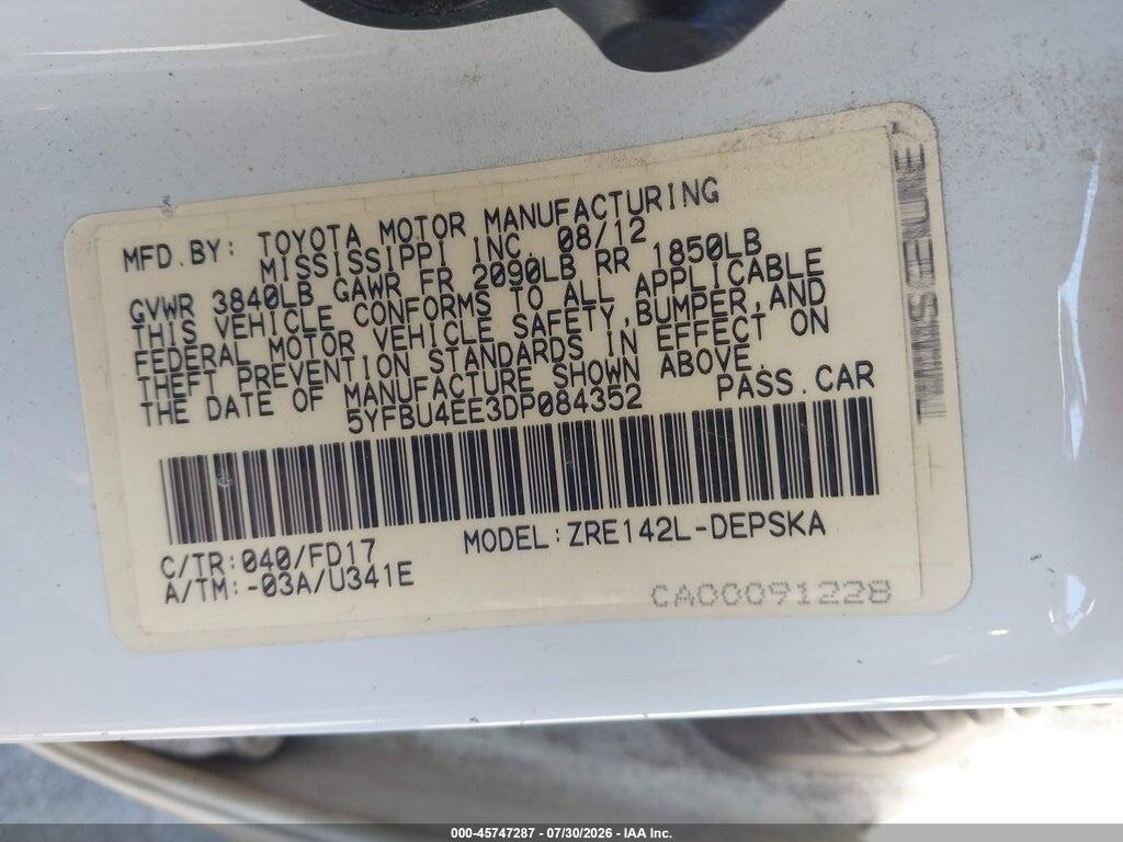 5YFBU4EE3DP084352 2013 TOYOTA COROLLA photo no. 9