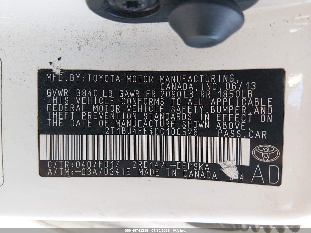 2T1BU4EE4DC100526 2013 TOYOTA COROLLA photo no. 9